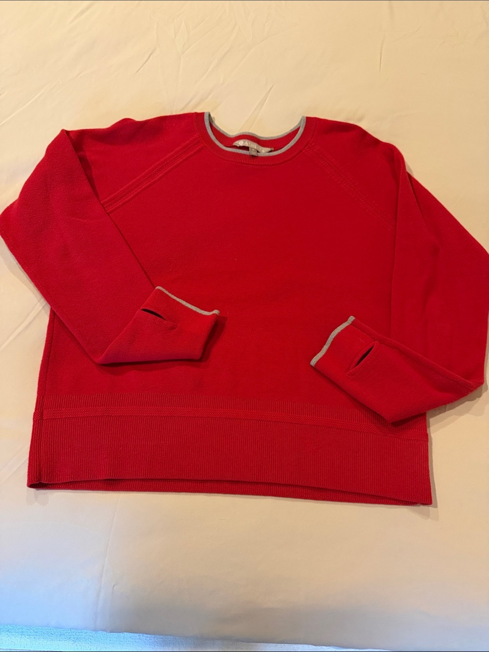 Athleta Red Crewneck Sweater with Gray Trim